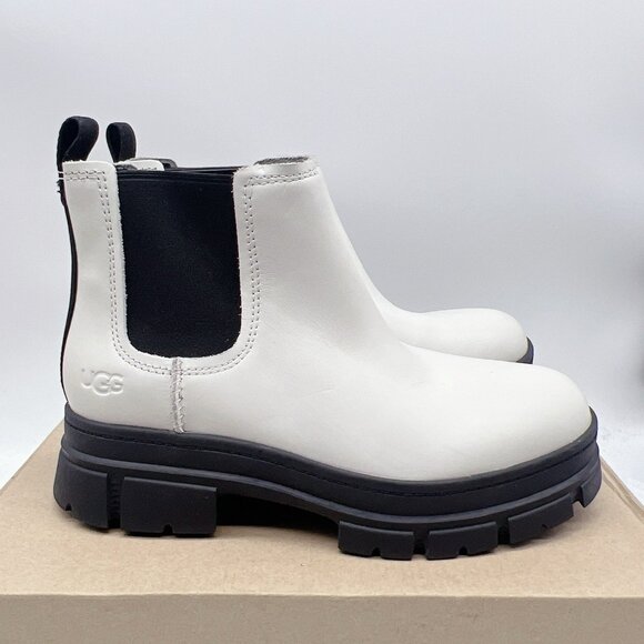 UGG ASHTON CHELSEA BOOTS Platform Waterproof Pull-on WHITE LEATHER WOMEN'S US 9 - Picture 2 of 12